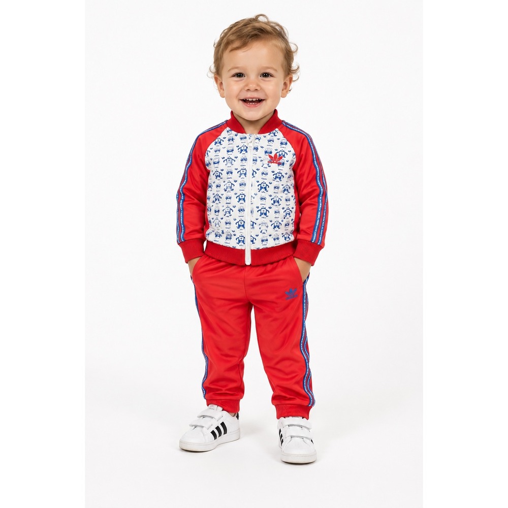 Adidas Adikids Red Monster Robot Graphic Tracksuit Jacket Pants Set Kids